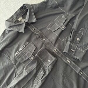MMA Elite Mens XL Black Contrast Stitch Military Button Down Shirt Long Sleeve